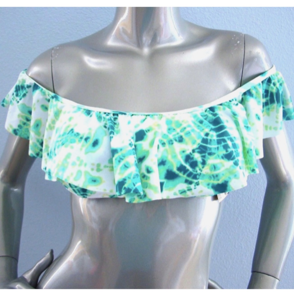 Victorias Secret Swim Bikini Top Green Tie Dye Flounce Crop Top Swim Small S